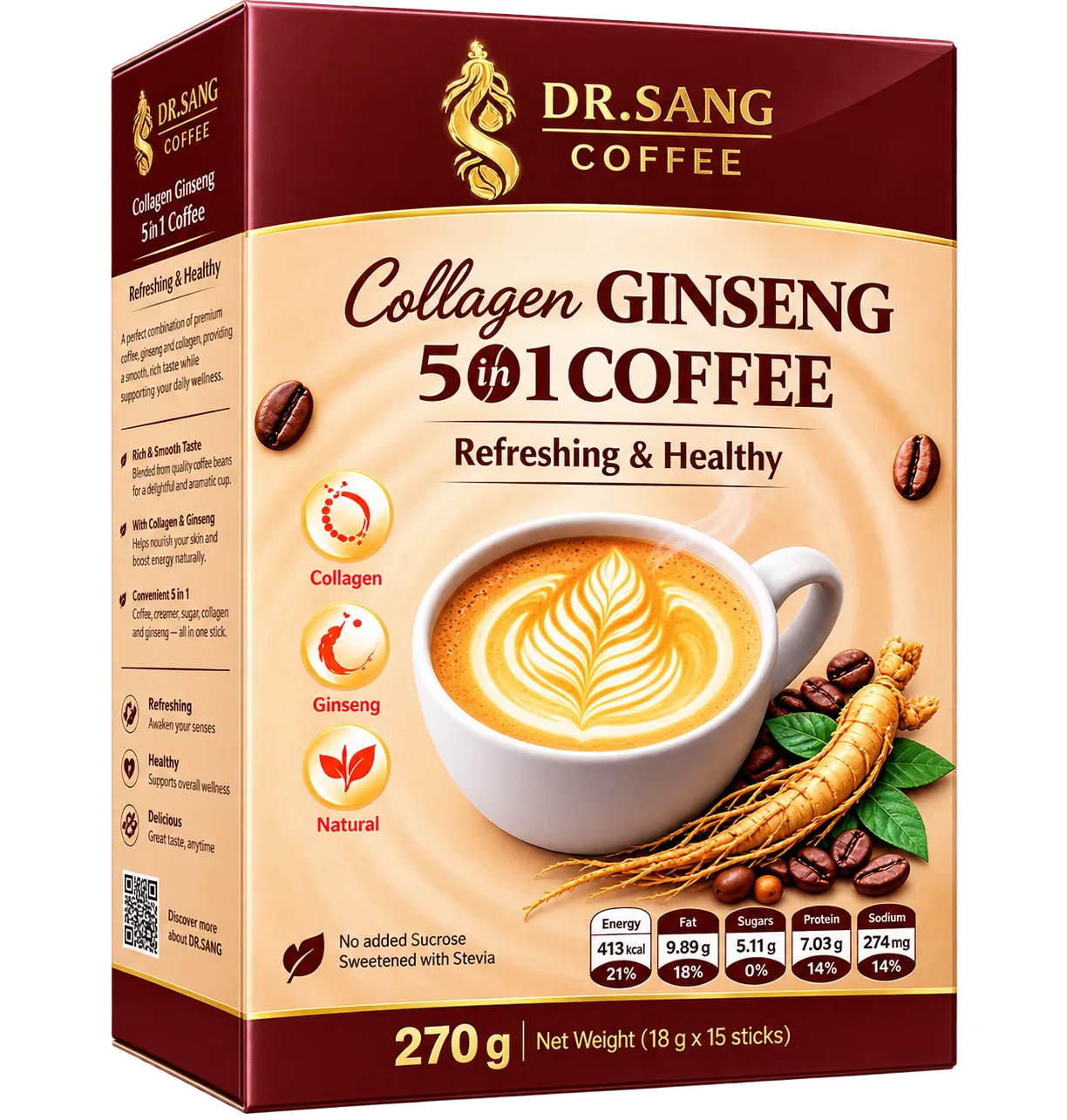 DR.SANG COFFEE Collagen Ginseng 5 in 1 Coffee premium packshot